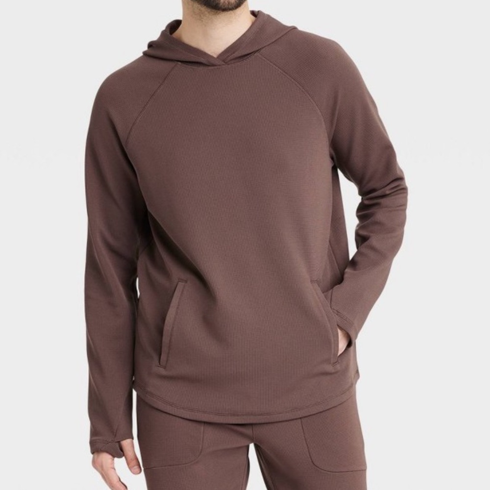 Target ALL IN MOTION heavy waffle knit hoodie athleisure sweatshirt sz M brown